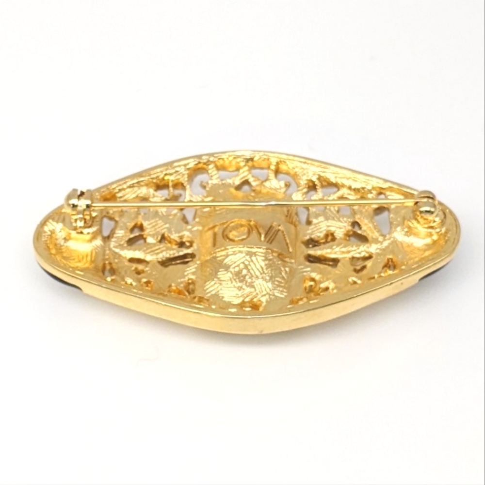 TOVA Gold Tone Rhinestone Brooch - Picture 4 of 5